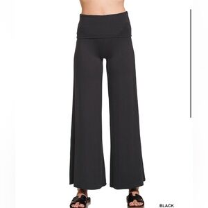 #RP-8607Y FOLD OVER WAIST COMFY PALAZZO PANTS Black